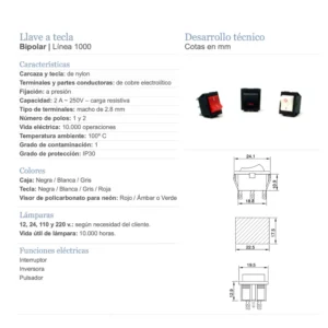 Interruptor bipolar 2A rectangular chico